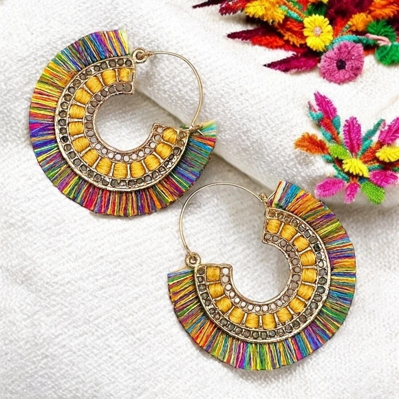 🆕️Handcrafted Vibrant Boho Hoop Earrings 🎨🌈 – Artisan Made from India - Picture 1 of 15